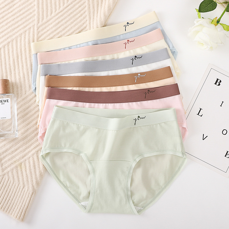 Japanese sweet and simple pure cotton underwear for women mid waist breathable lengthened and elevated antibacterial bottom crotch for girls briefs