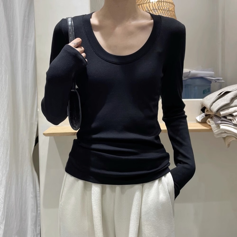 Slim black base shirt for women long-sleeved autumn slim body shirt