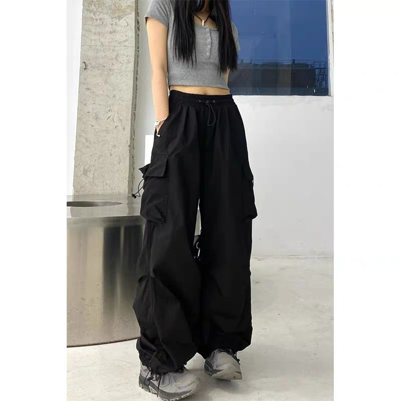 Wide-leg pants for women in spring and summer new design niche loose meat covering and slimming high street multi-pocket straight work pants
