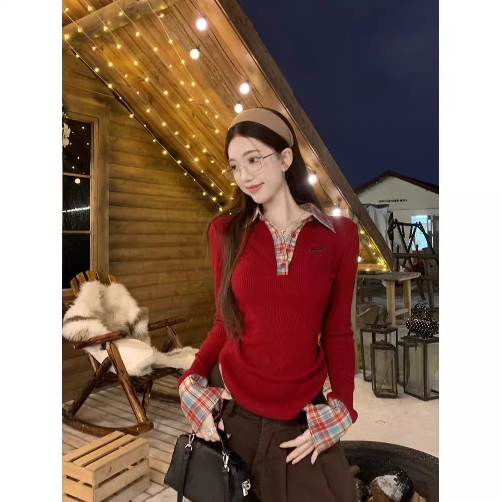 New spring and summer long-sleeved POLO collar top T-shirt