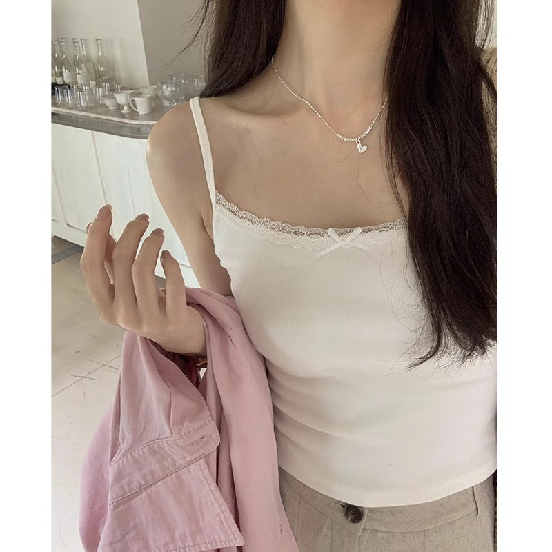 Pure lace splicing suspender vest for women in summer new sweet hot girl with shirt inner short top