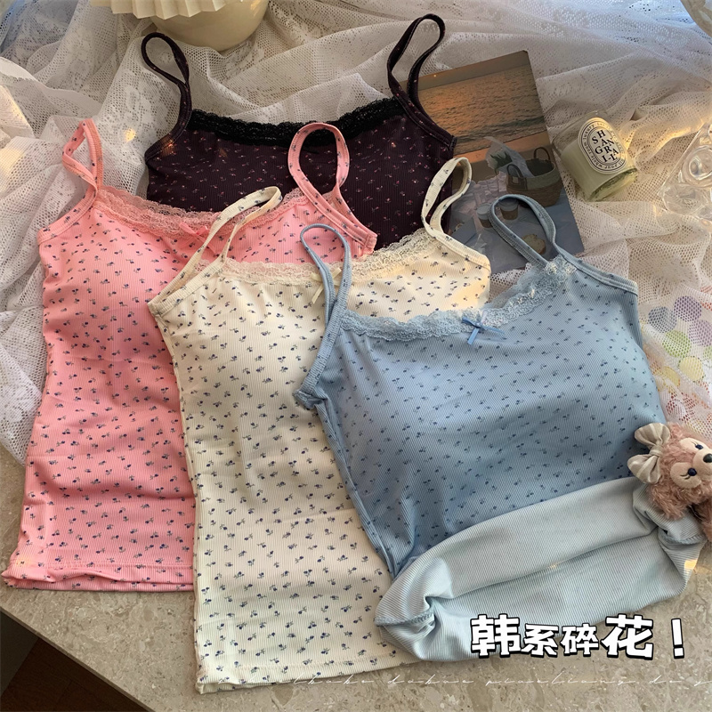 Lace French floral suspender vest for women with summer pure sweet and spicy outer wear slim base top
