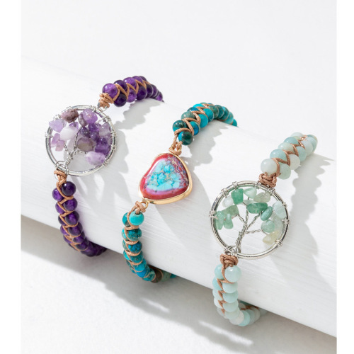 Ins style design gravel necklace bracelet set women's niche adjustable braided tree of life bracelet trendy wholesale