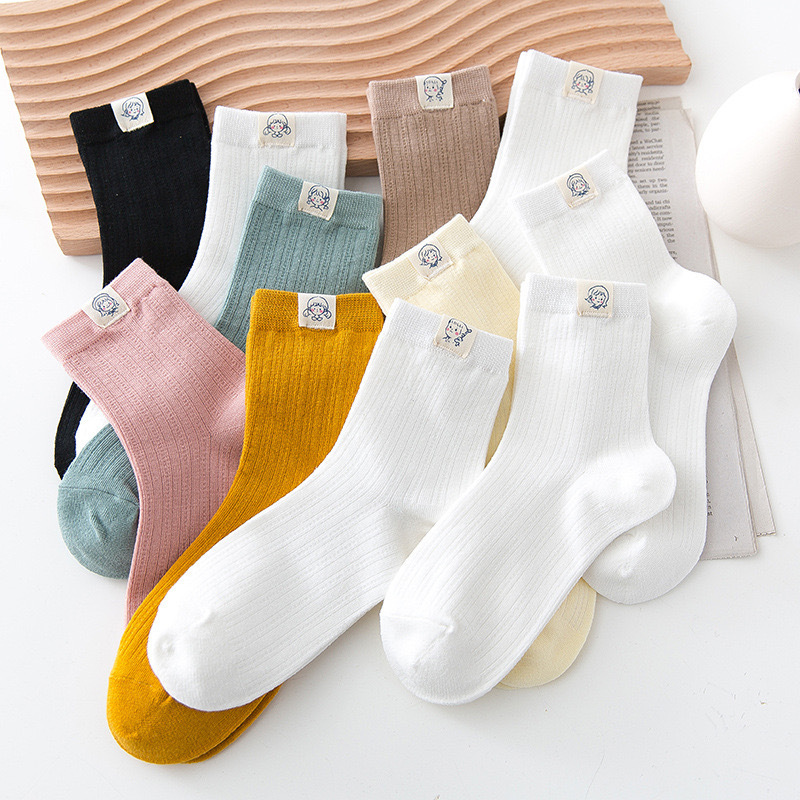 Cloth socks for women in summer mid-tube socks cute Japanese candy color versatile breathable cartoon college style Korean style stockings