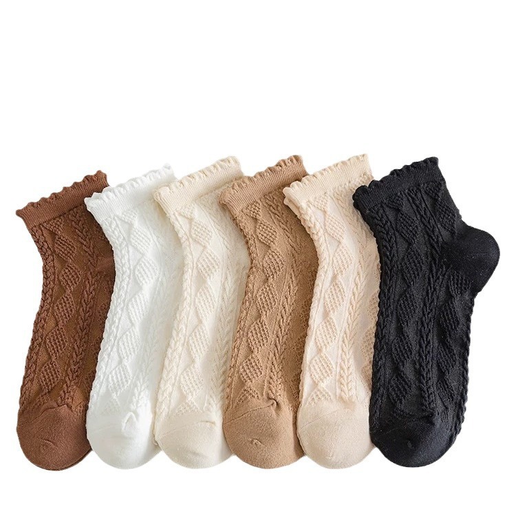 Women's short socks thin medium and short tube spring and summer lace boneless sports socks spring and autumn white cotton socks