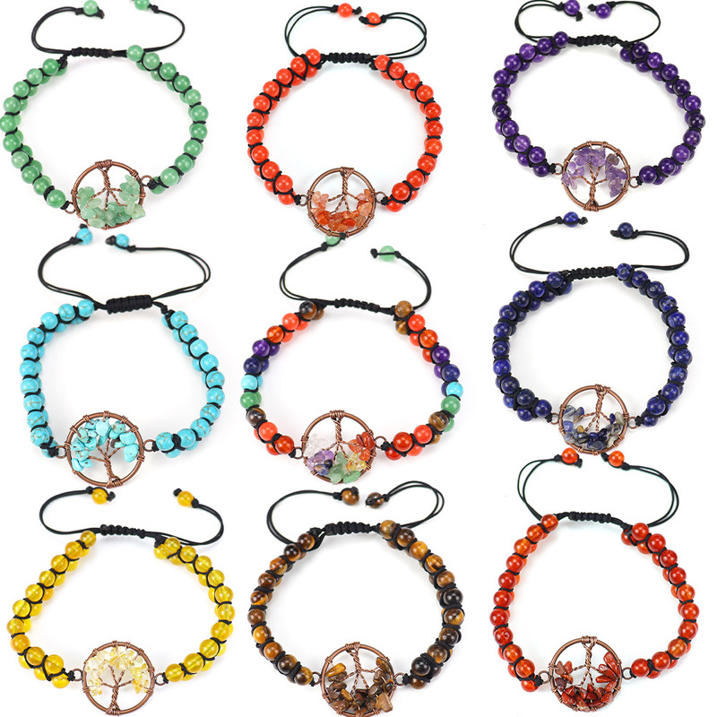 Retro hand-woven natural crystal red agate bead tree of life bracelet adjustable