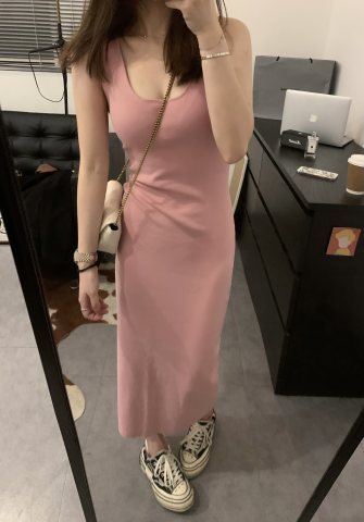 Viiwen pure and versatile long casual knitted slim vest dress base strap skirt