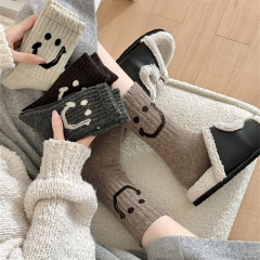 Thickened and warm new big smiley face soft and delicate imitation cashmere warm mid-tube women's socks