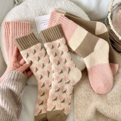 Wool socks for women thickened warm terry loop mid-tube socks Japanese pink sweet cute girl towel socks