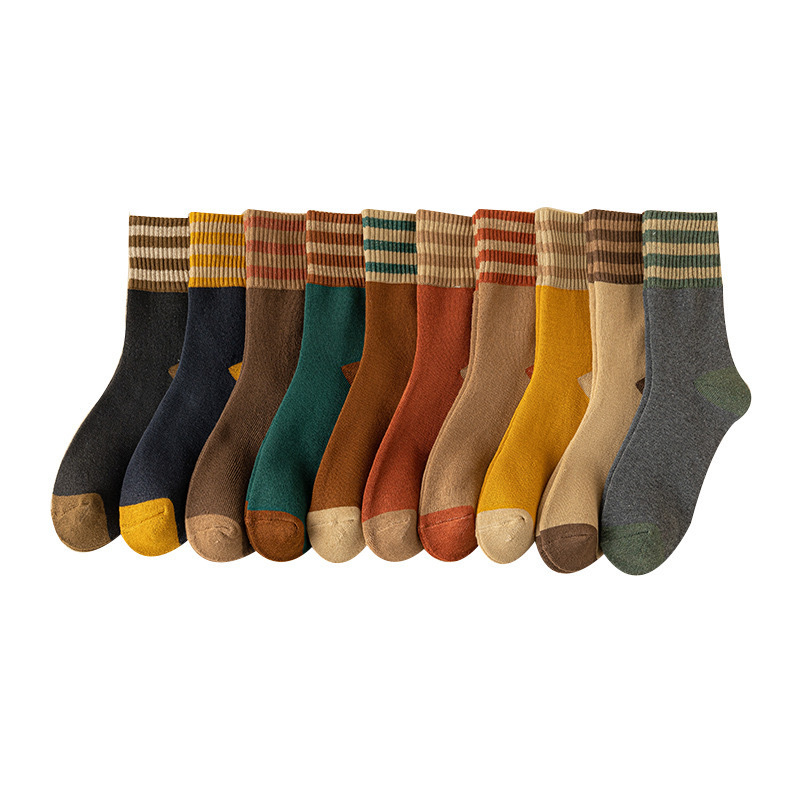 Striped terry mid-tube socks warmth thick terry socks snow socks winter elastic comfortable soft