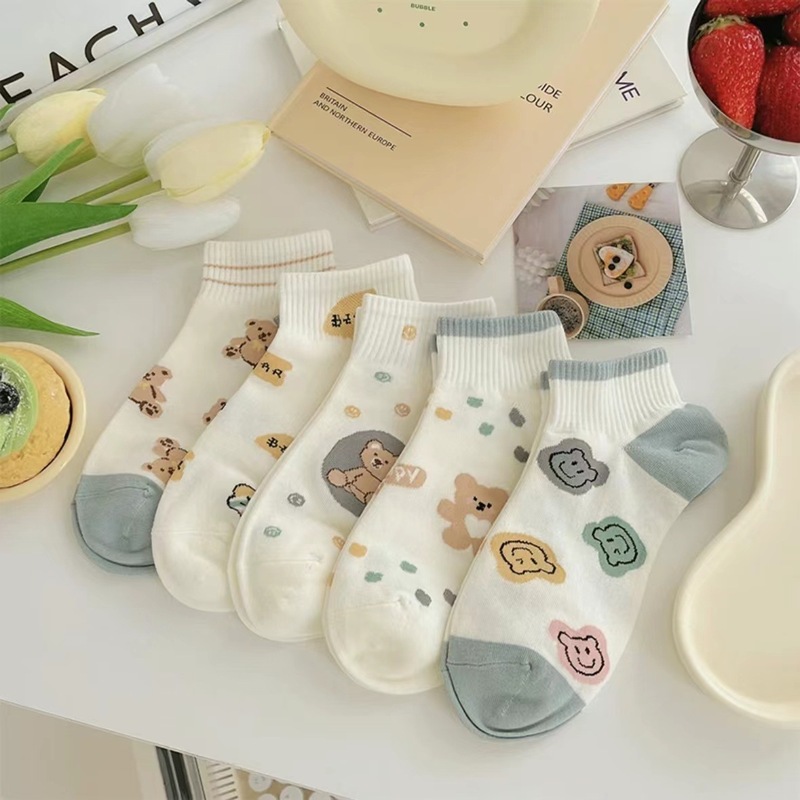 Cute Bear Socks Women's Short Socks Low-cut Spring and Summer Thin Japanese Cartoon Versatile Student Short Breathable Boat Socks