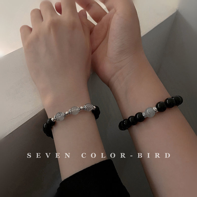 Couple bracelet retro style obsidian bead bracelet ins niche design simple best friend student hand decoration women