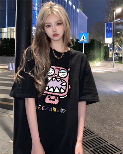 Raspberry color short-sleeved T-shirt for women in summer new age-reducing beautiful and fashionable shoulder top