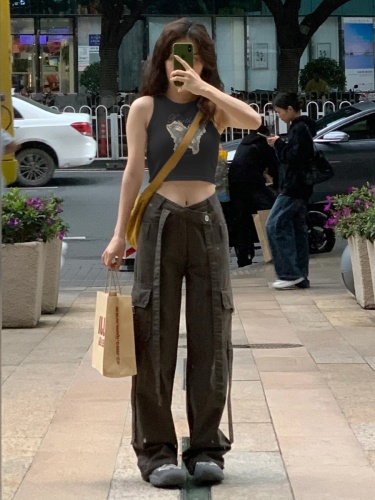 Sleeveless women's vest suspender summer new American niche design short top