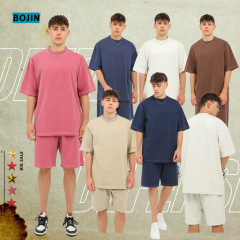 260g fried salt washing water made of old pure cotton loose short-sleeved American round neck washing sand washing thickened T-shirt cross-border large size