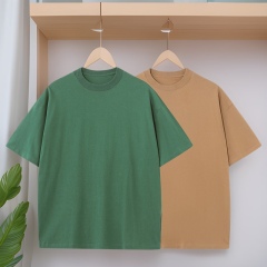 20 pure cotton double yarn round neck short-sleeved T-shirts trendy brand drop-shoulder combed cotton round neck thickened short-sleeved large-size T-shirts