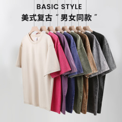 250g washing and old short-sleeved T-shirt American retro cotton shoulder loose T-shirt casual top Amazon foreign trade