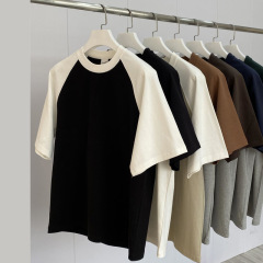 American 300G heavy raboss sleeve short-sleeved T-shirt for men thick loose contrasting thick needle heavy raboss sleeve short-sleeved T-shirt