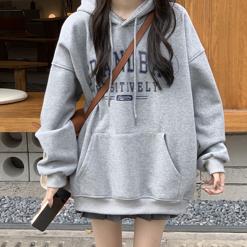 Korean style college style sweatshirt for women in autumn and winter with velvet thickened letters printed salt top