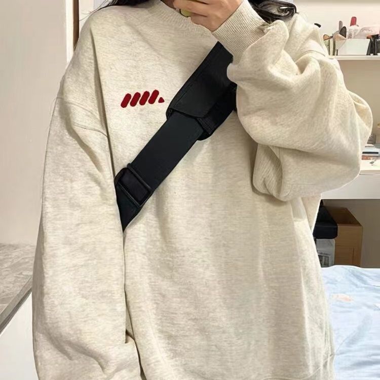 American round neck sweatshirt spring and autumn lazy oversize loose trendy couple hat-free top