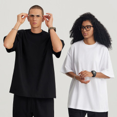 280g oversize heavy shoulder-drop double yarn pure cotton T-shirt for men's thick round neck short-sleeved T-shirt printing logo