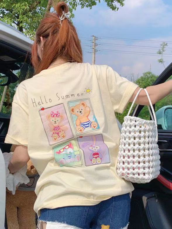 American design cartoon printed short-sleeved T-shirt for women in summer lazy style round neck loose casual versatile niche top