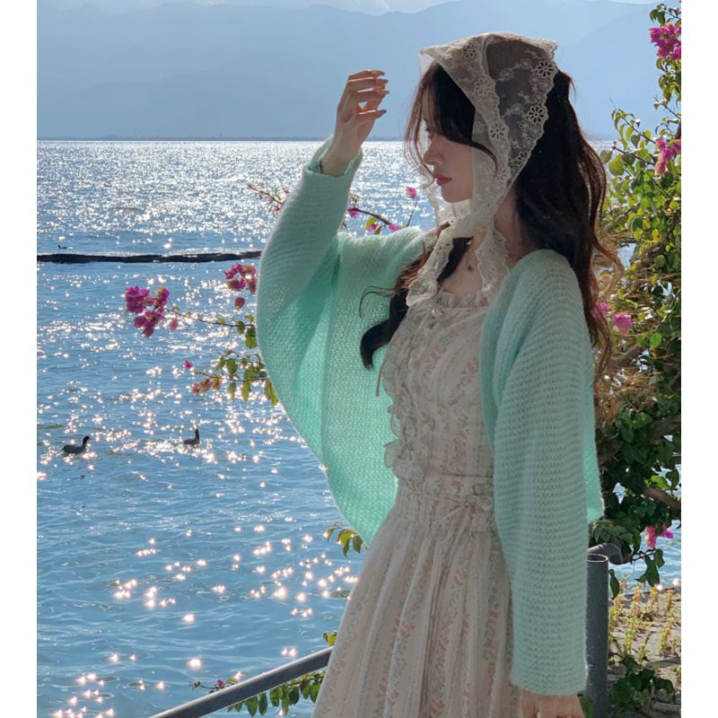 【Short Design】Mohair Soft Glutinous Knitted Cardigan Summer New Hollow Sweet and Spicy Vest with Skirt Lazy Style Jacket for Women