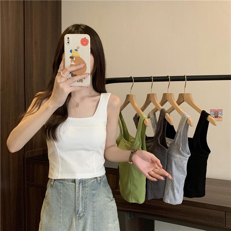 Korean solid color versatile suspender beautiful strap chest pad vest women's new style inside and outside wearing sleeveless slim base top