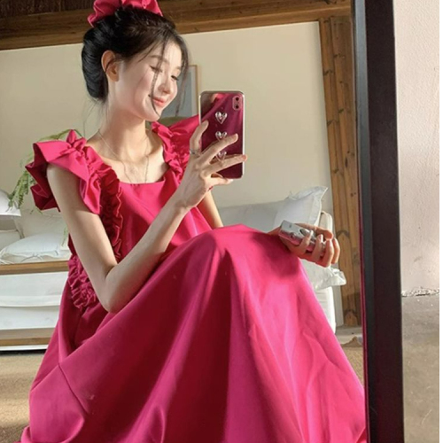 Women's Summer 2025 New Sexy Backless Slimming Tank Top Dress with Small Sleeve and Square Neckline