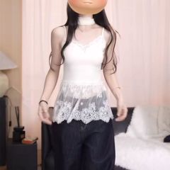 White pure lace new style suspender vest splicing base slim sleeveless slim top