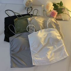 New sweet hot girl French ice silk suspender vest for women with breast pads and base beautiful back underwear with thin breasts