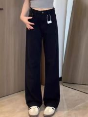 【Shop Hot Sales】2024 Autumn and Winter New versatile slim straight jeans for women with high waist slim pear-shaped body loose wide-leg pants