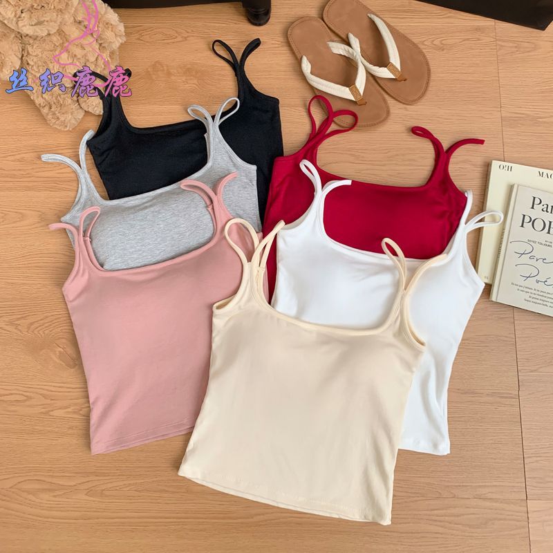 New pure sweet and spicy design shoulder strap suspender vest for women wearing outside and breast pad beautiful back slim body