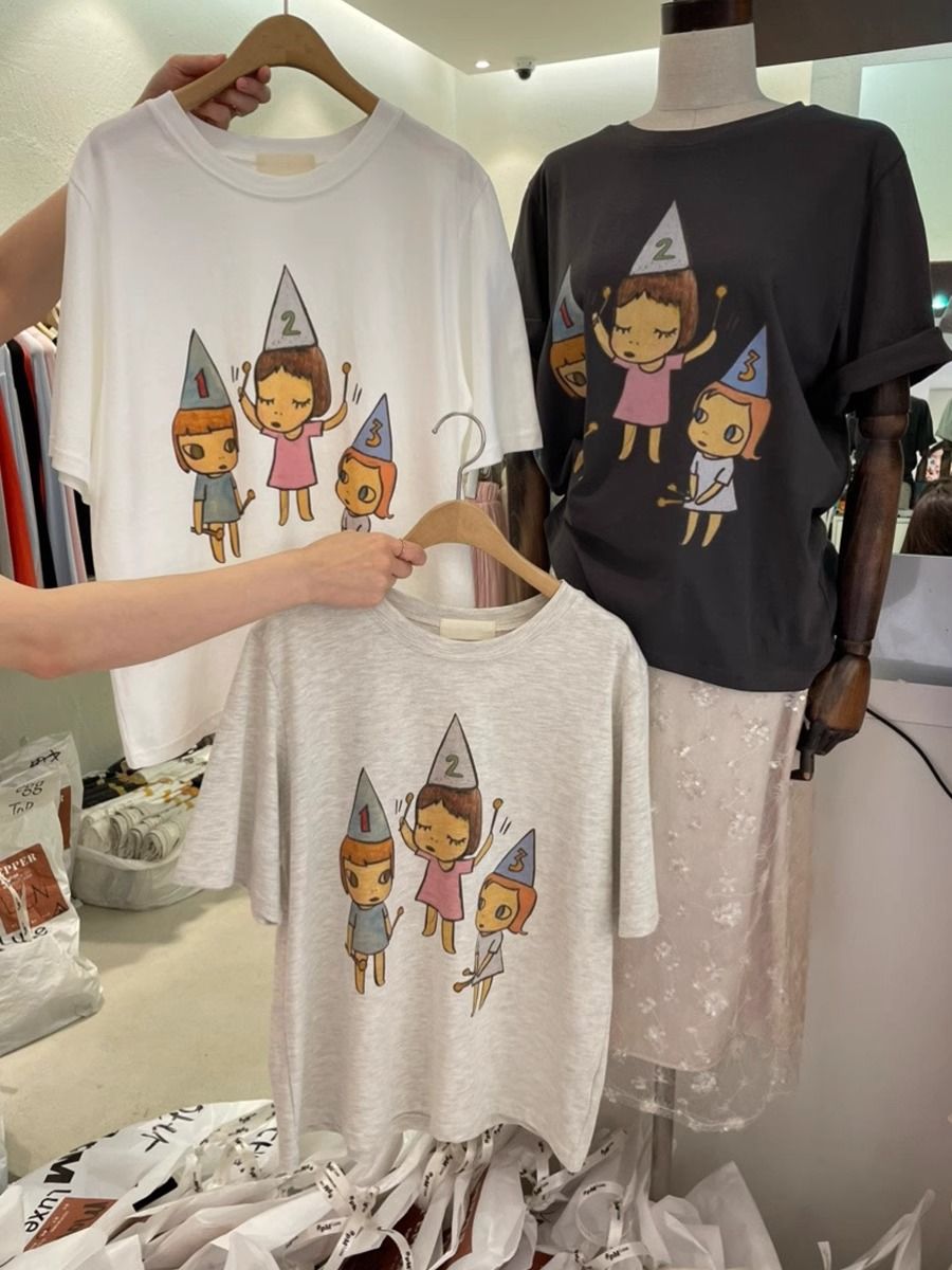 Fashionable and versatile round neck casual short-sleeved T-shirt for women in summer fat mm 300 catties large size design cartoon printed top