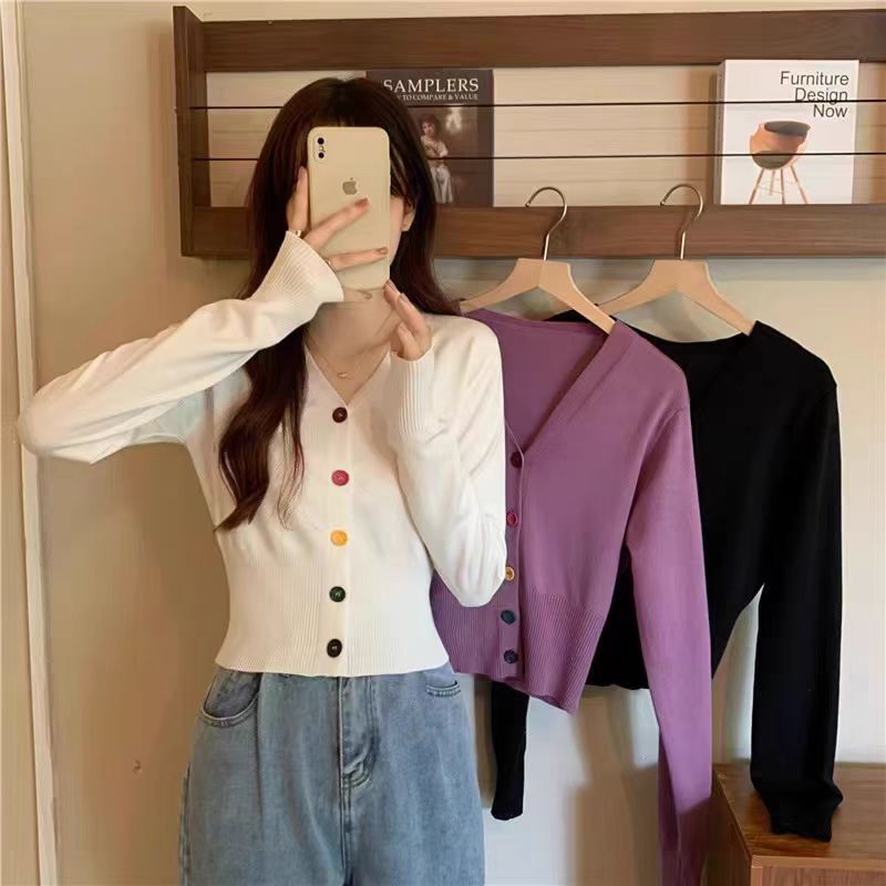Knitted V-neck top with high waist wide-leg pants versatile women's spring and autumn new gentle cardigan long-sleeved knitted sweater