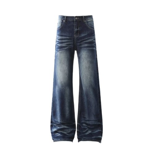 American high street cat whisker wash basic jeans men and women niche design couple retro straight trousers trendy