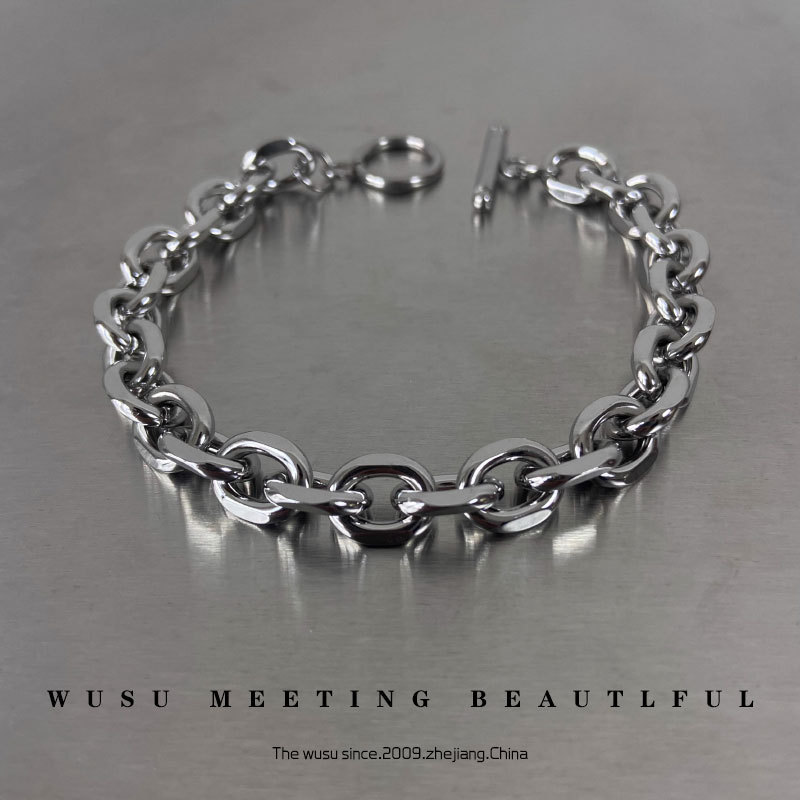 Titanium steel colorless Cuban chain bracelet men's trendy brand hip-hop women ins cold style simple couple hand accessories