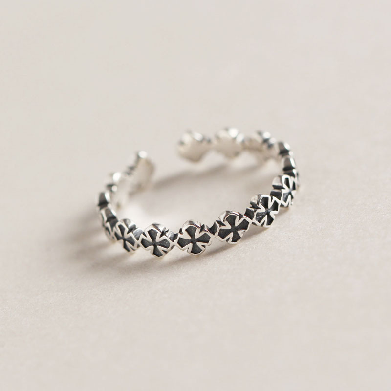 TYJ0213 Korean Korean version S925 sterling silver minimalist personality cross retro opening index finger ring ring women