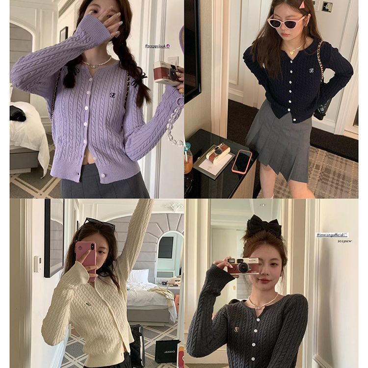 Hot multi-color twist sweater jacket lazy fashionable letter embroidery fashionable autumn and winter style