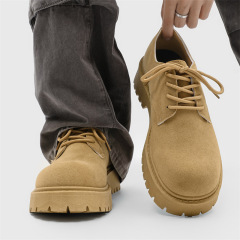 Derby shoes new spring low-top Martin boots men's retro work shoes thick sole height-enhancing breathable fur shoes