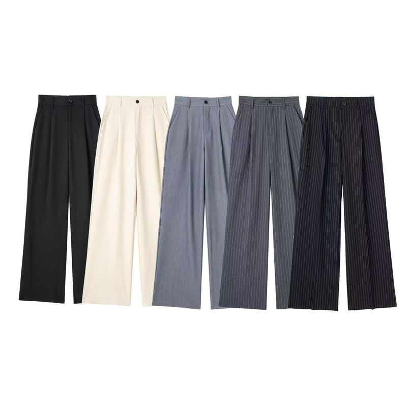 Foreign trade wholesale new spring products European and American cross-border women's clothing urban casual pleated high-waist straight trousers