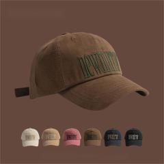 Big head soft top baseball cap for women in spring and autumn new versatile embroidery retro brown men's baseball cap parent-child model