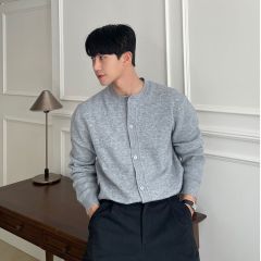 Sweater jacket lazy style men's spring and autumn round neck knitted cardigan Korean solid color versatile inner base shirt top