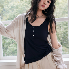 Spring and summer solid color Laisel small suspender women's Tennis linen button vest skin-friendly base shirt