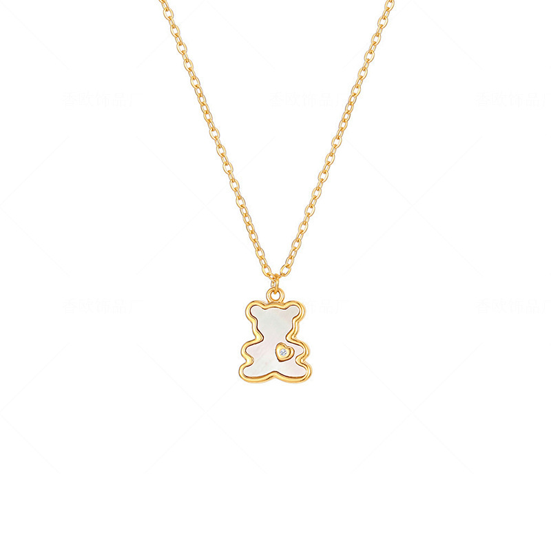 Love Bear Necklace Ins Style Fashion Cute Shell Diamond Pendant Women's Colorless Jewelry Wholesale Clavicle Chain