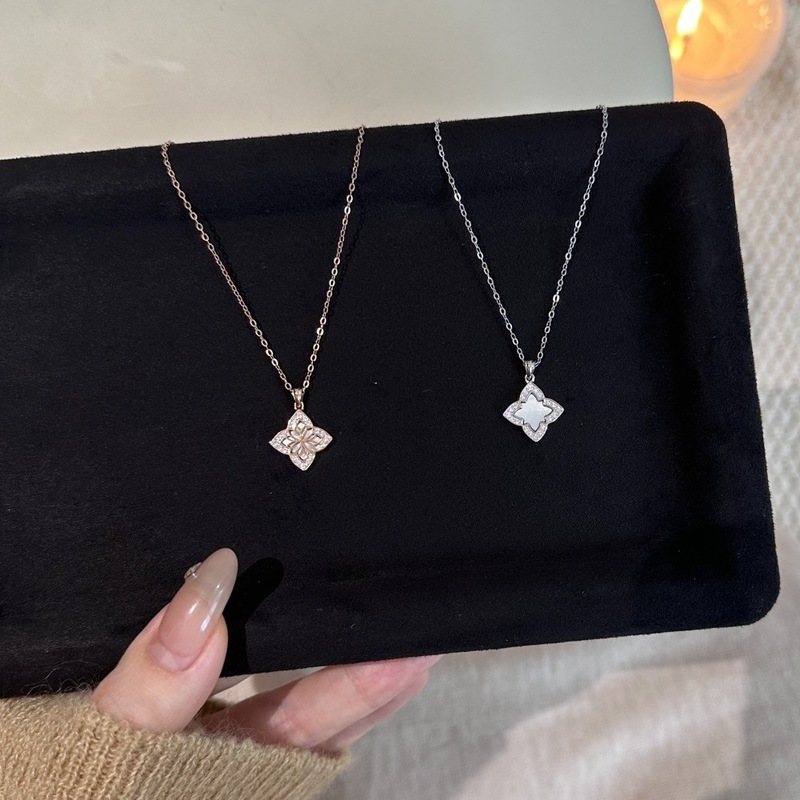 S925 sterling silver retro fritillaria double-sided four-leaf flower necklace niche design new Chinese temperament versatile collarbone chain for women
