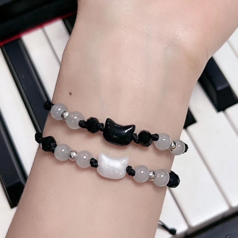 Exquisite niche woven black and white cat beads bracelets for couples's zodiac year bracelets for simple and versatile