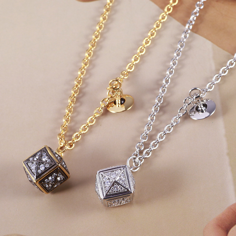 European and American personality fashionable three-dimensional planet square dice inlaid with diamonds long necklace for girls mixed batch