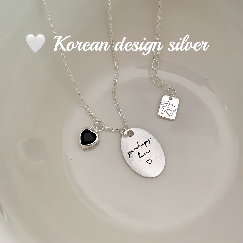 Korean niche design clavicle chain S925 sterling silver oval love black diamond necklace versatile and high-end