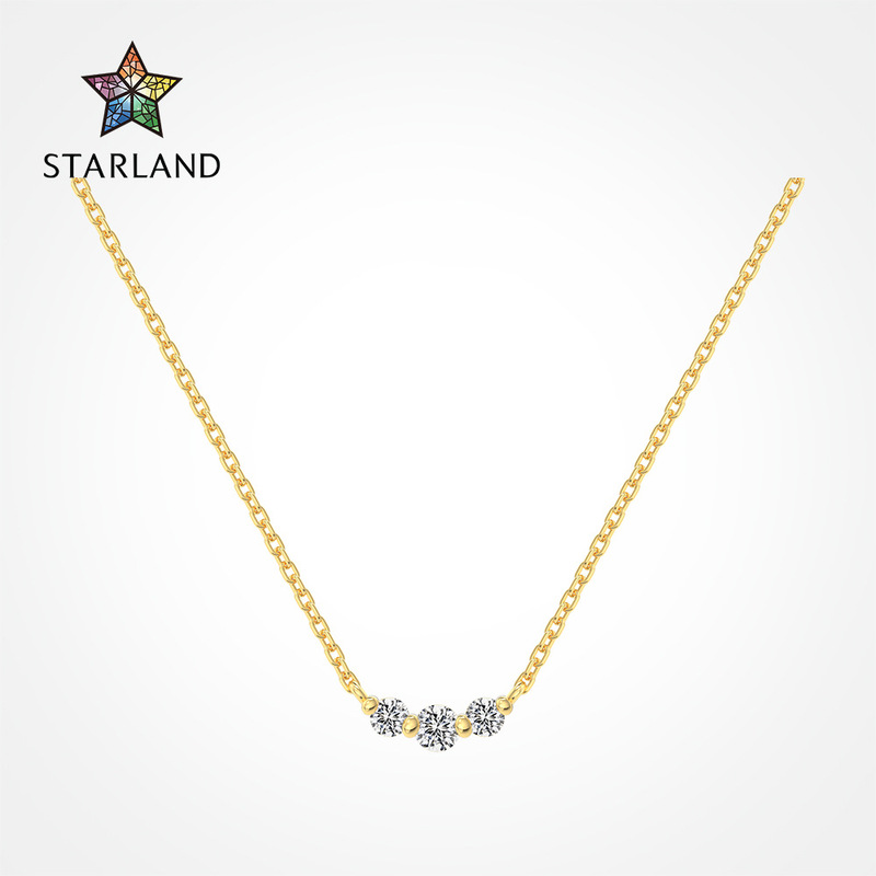 Light luxury Japanese and Korean S925 sterling silver necklace for women simple and atmospheric three zircon inlaid design high-end collarbone chain for women